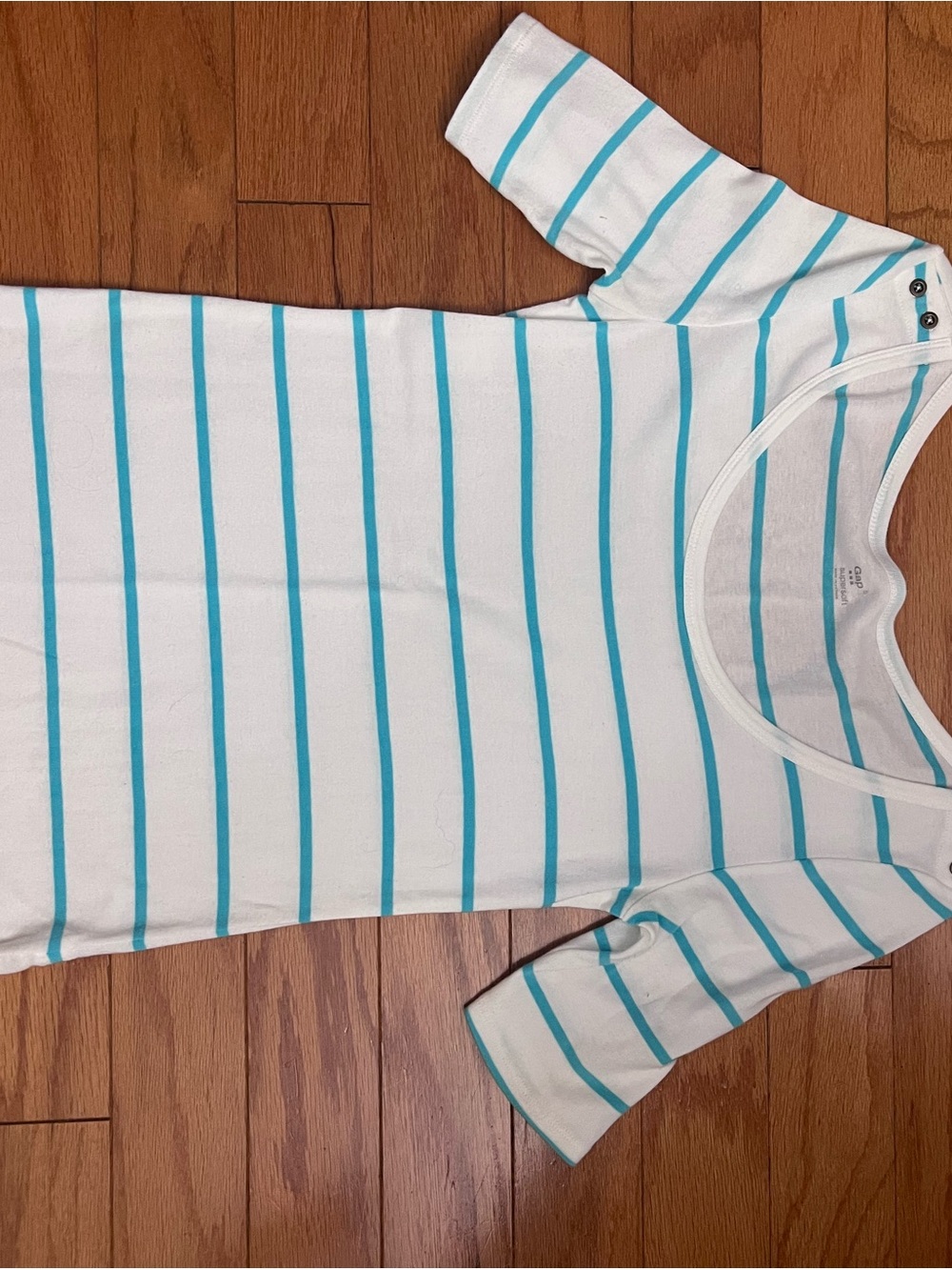 GAP White and Turquoise Striped Long Sleeve Tee